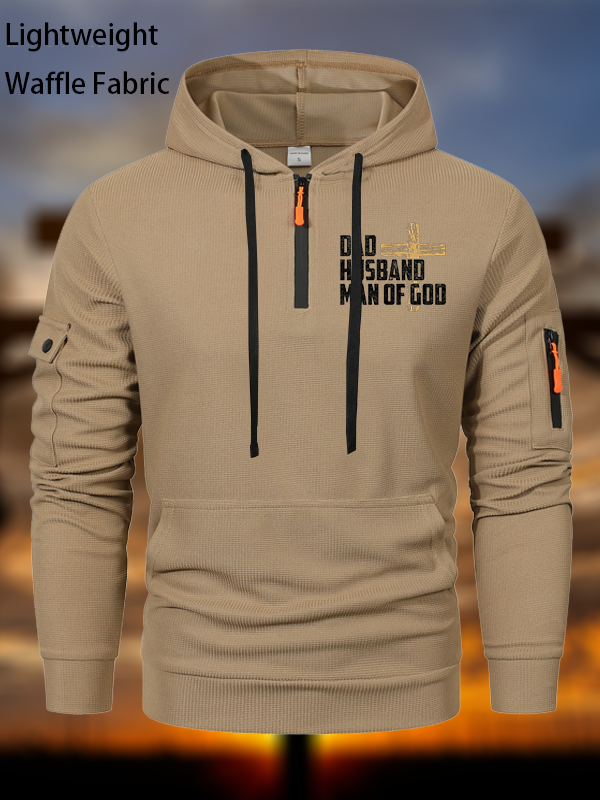Dad, Husband, Man Of God Waffle Fabric Zipper Hoodies