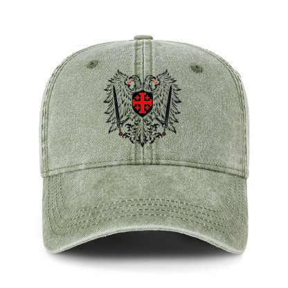 Heritage Washed Cap - Jerusalem Cross – Christian Double-Headed Eagle Warrior - Sage Green (front)
