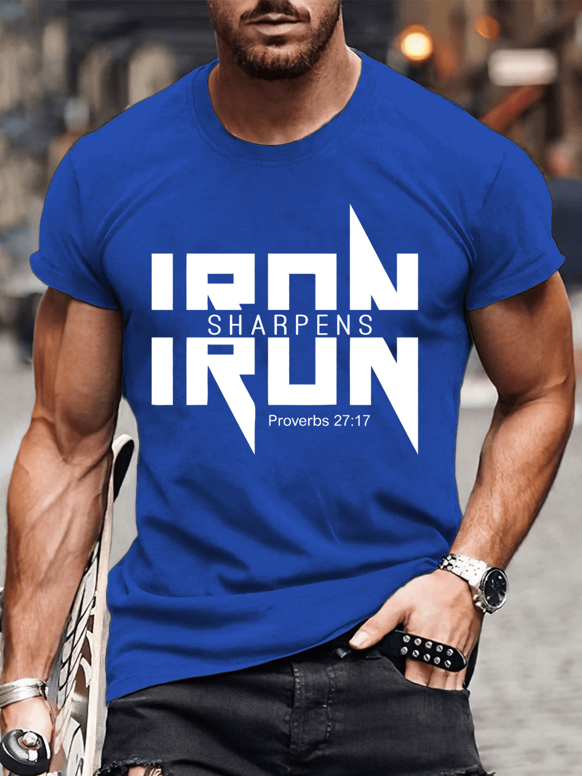 IRON SHARPENS IRON Proverbs 27:17 Christian Cotton T-shirt