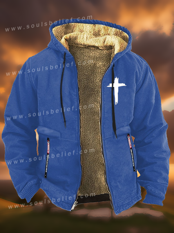 Cross Printed Zipper Hooded Jacket