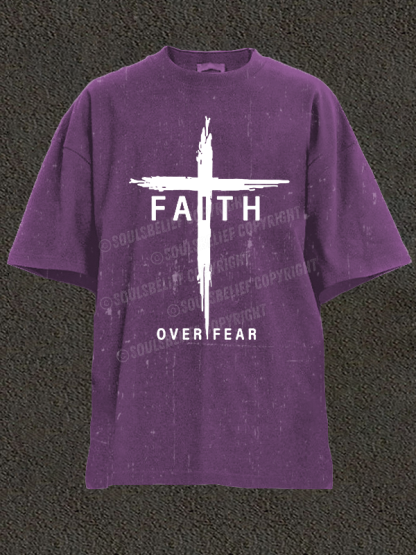 Faith Over Fear Cross Christian Washed T-Shirt