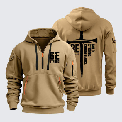 Zipper Hoodies - Be Bold Strong Courageous - Khaki (front and back)