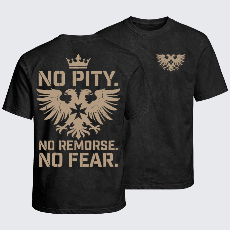 Washed T-Shirt - No Pity No Remorse No Fear - Black (front and back)