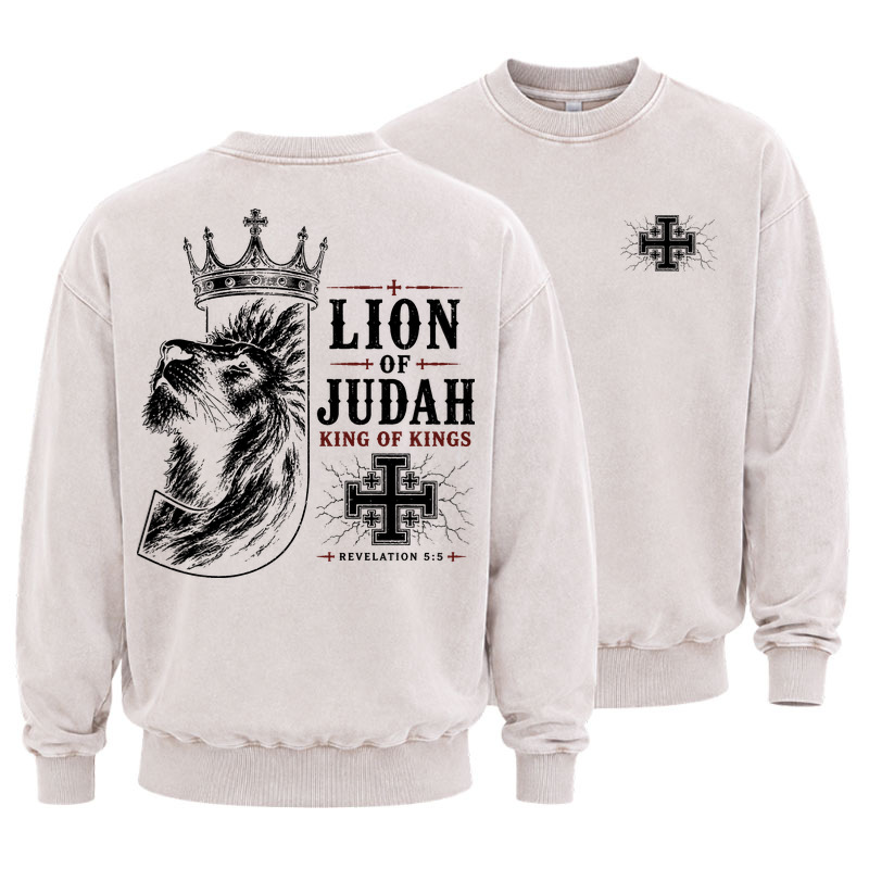 Washed Sweatshirt - Lion of Judah - Beige (front and back)