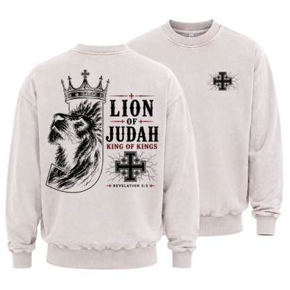Washed Sweatshirt - Lion of Judah - Beige (front and back)