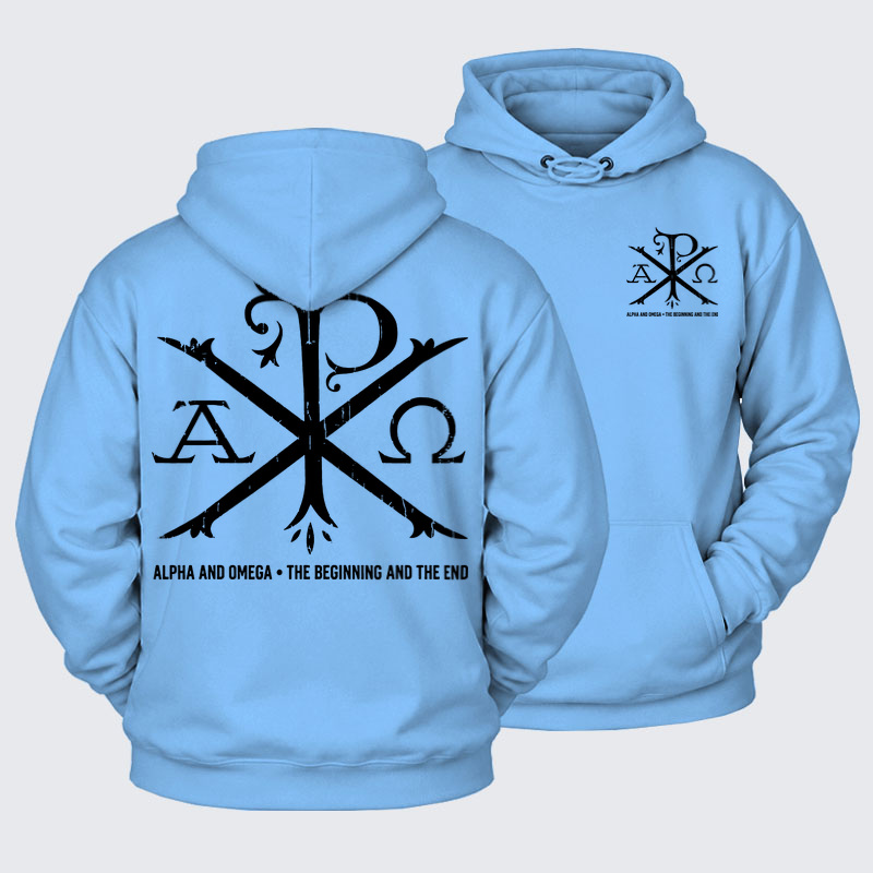 Plush Fleece-Lined Hoodie - Alpha And Omega - Blue (front and back)