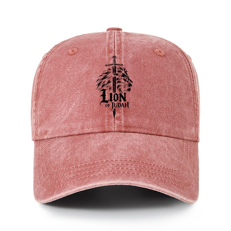 Heritage Washed Cap - Lion of Judah - Brick Red (front)