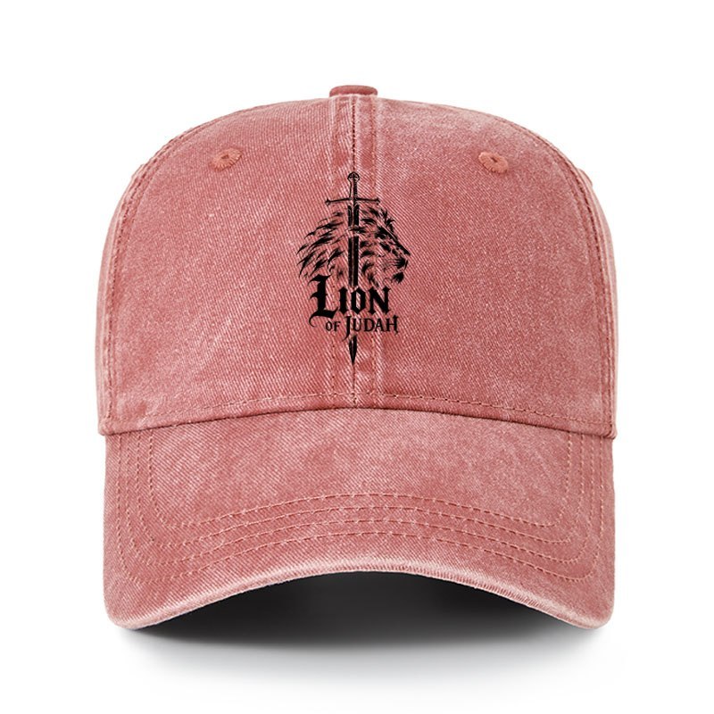 Heritage Washed Cap - Lion of Judah - Brick Red (front)