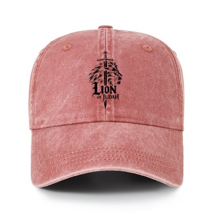 Heritage Washed Cap - Lion of Judah - Brick Red (front)
