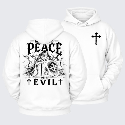 Plush Fleece-Lined Hoodie - Make No Peace With Evil - White (front and back)