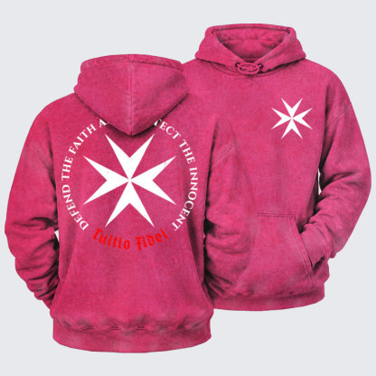 Washed Hoodie - Defend the Faith, Protect the Innocent Christian Knighti – Tuitio Fide - Pink (front and back)