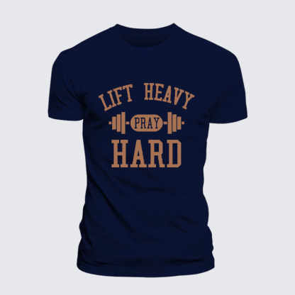 Lift Heavy Pray Hard Jesus God Christian Cotton T-Shirt