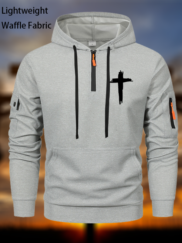 Cross Printed Zipper Hoodies
