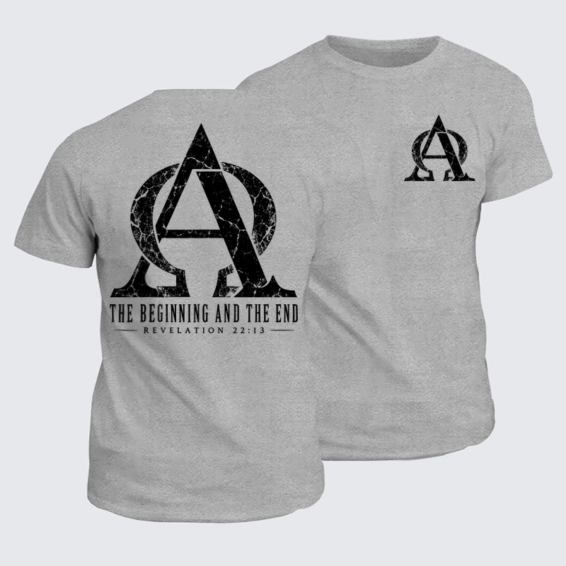 Classic Cotton Tee - Alpha & Omega – The Beginning and the End - Light Gray (front and back)