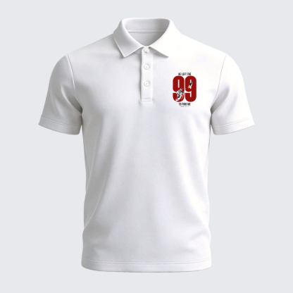 Men’s Premium Cotton Polo Shirt - He Left The 99 To Find Me - White (front)