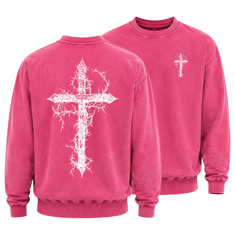 Washed Sweatshirt - Cross - Pink (front and back)