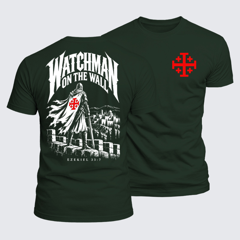 Luxe Mercerized Cotton Tee - Watchman on the Wall – Ezekiel 33:7 - Forest Green (front and back)