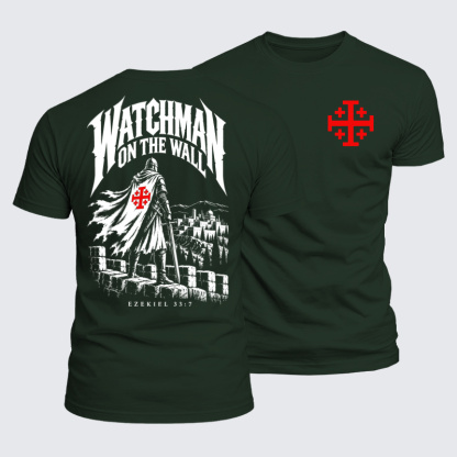 Luxe Mercerized Cotton Tee - Watchman on the Wall – Ezekiel 33:7 - Forest Green (front and back)