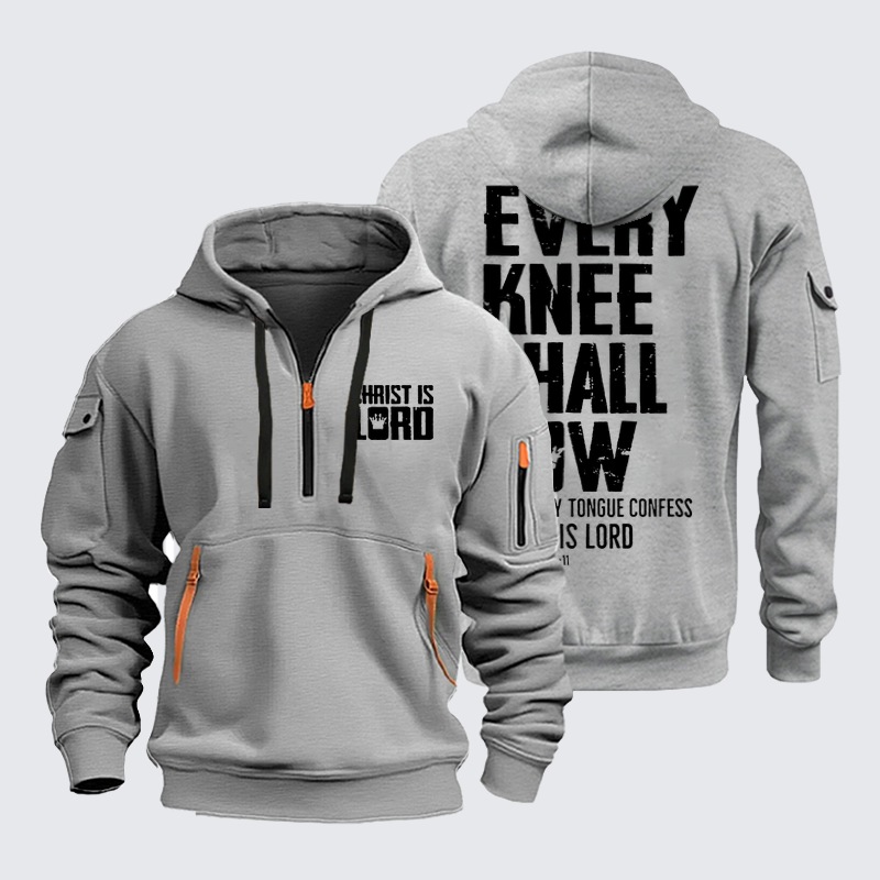 Zipper Hoodies - Every Knee Shall Bow - Light Gray (front and back)