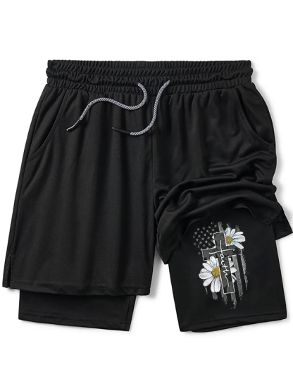 Flower Cross Faith Christian Performance Shorts