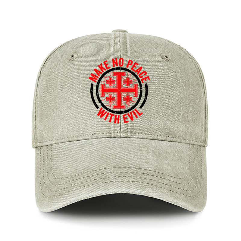 Heritage Washed Cap - Make No Peace with Evil Knight Templar Jerusalem Cross - Khaki (front)