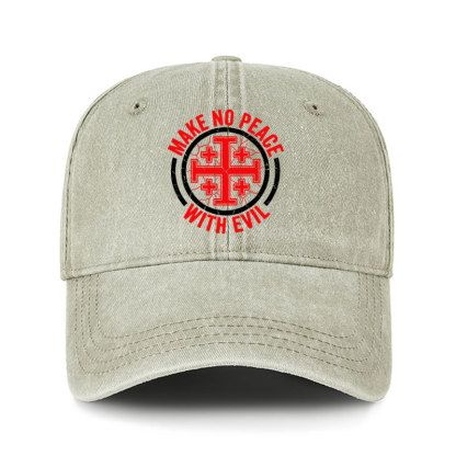 Heritage Washed Cap - Make No Peace with Evil Knight Templar Jerusalem Cross - Khaki (front)