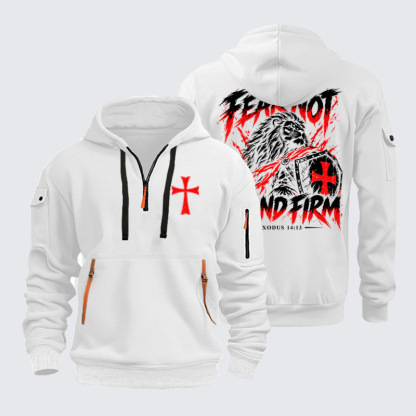 Zipper Hoodies - Fear Not – Stand Firm Lion - White (front and back)
