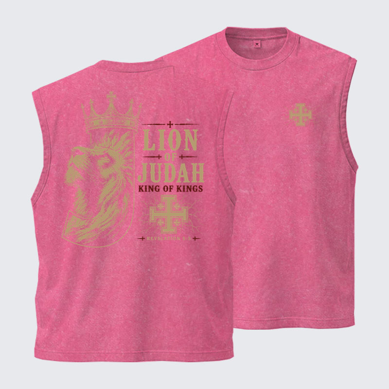 Washed Tank Top - Lion of Judah - Pink (front and back)