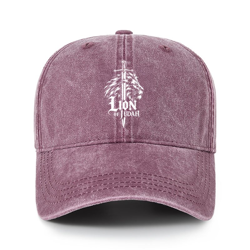 Heritage Washed Cap - Lion of Judah - Wine Red (front)