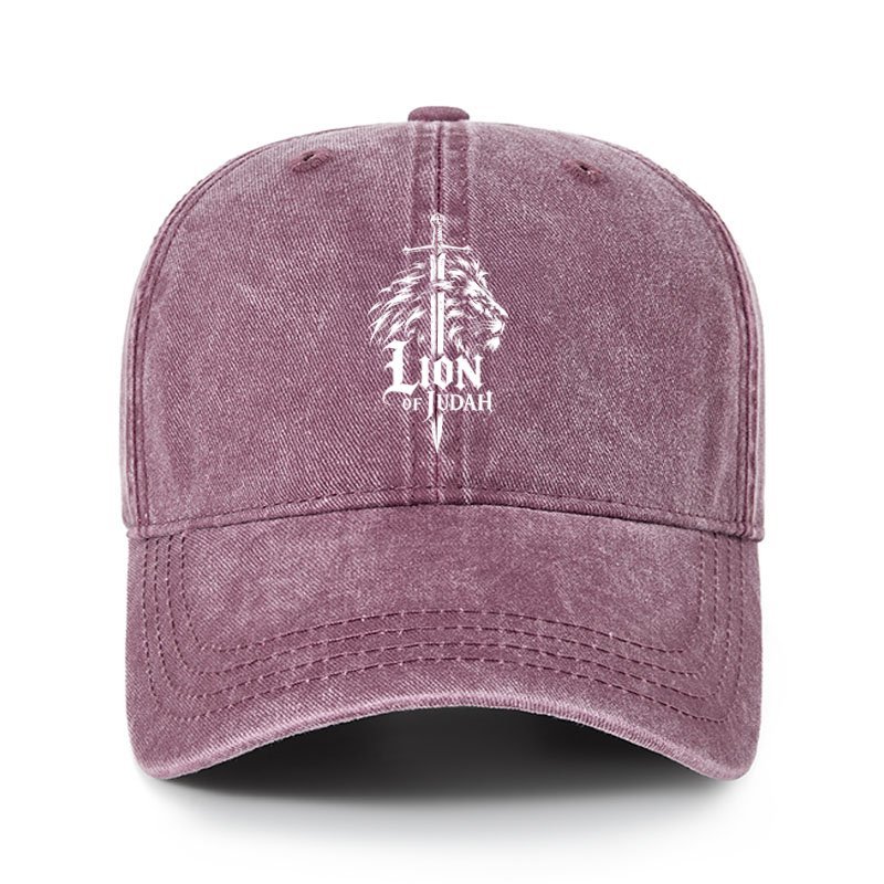 Heritage Washed Cap - Lion of Judah - Wine Red (front)