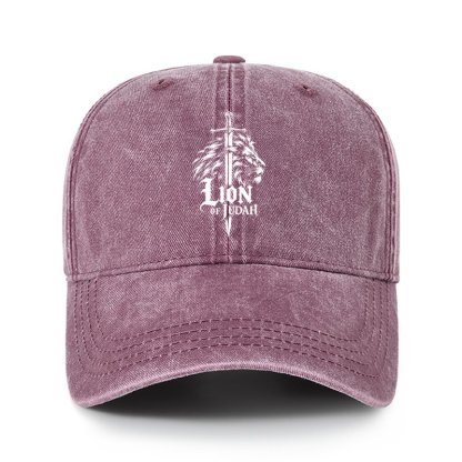 Heritage Washed Cap - Lion of Judah - Wine Red (front)