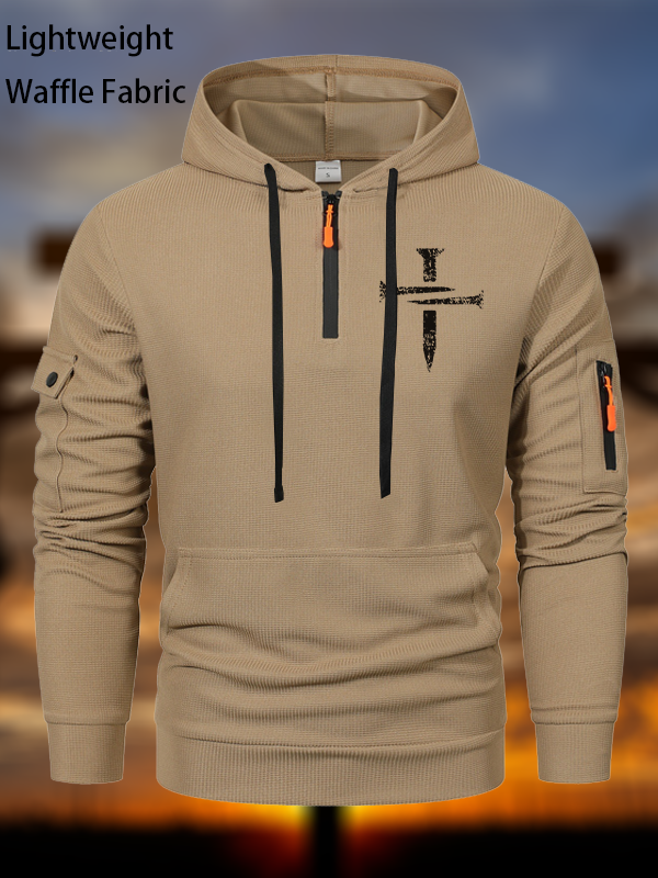 3 Nails Jesus God Cross Christian Waffle Fabric Zipper Hoodies