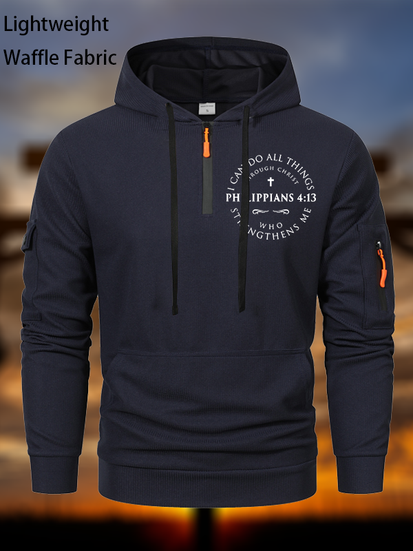 Philippians 4:13 Waffle Fabric Zipper Hoodies