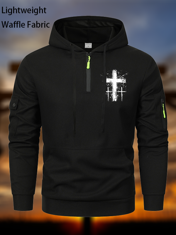 Cross Waffle Fabric Zipper Hoodies
