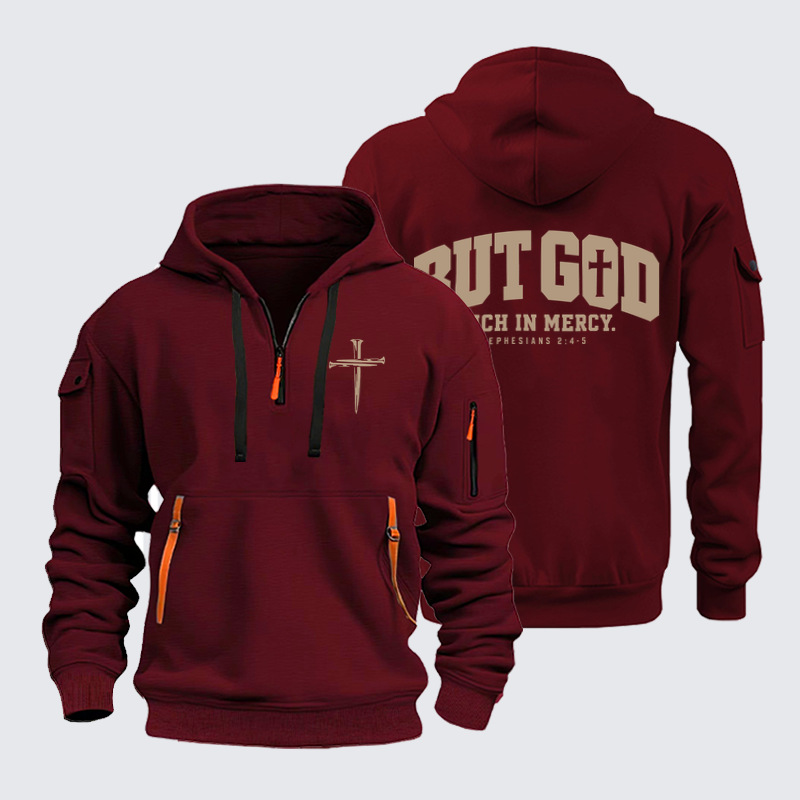 Zipper Hoodies - But God Rich in Mercy – Ephesians 2:4-5 - Wine Red (front and back)
