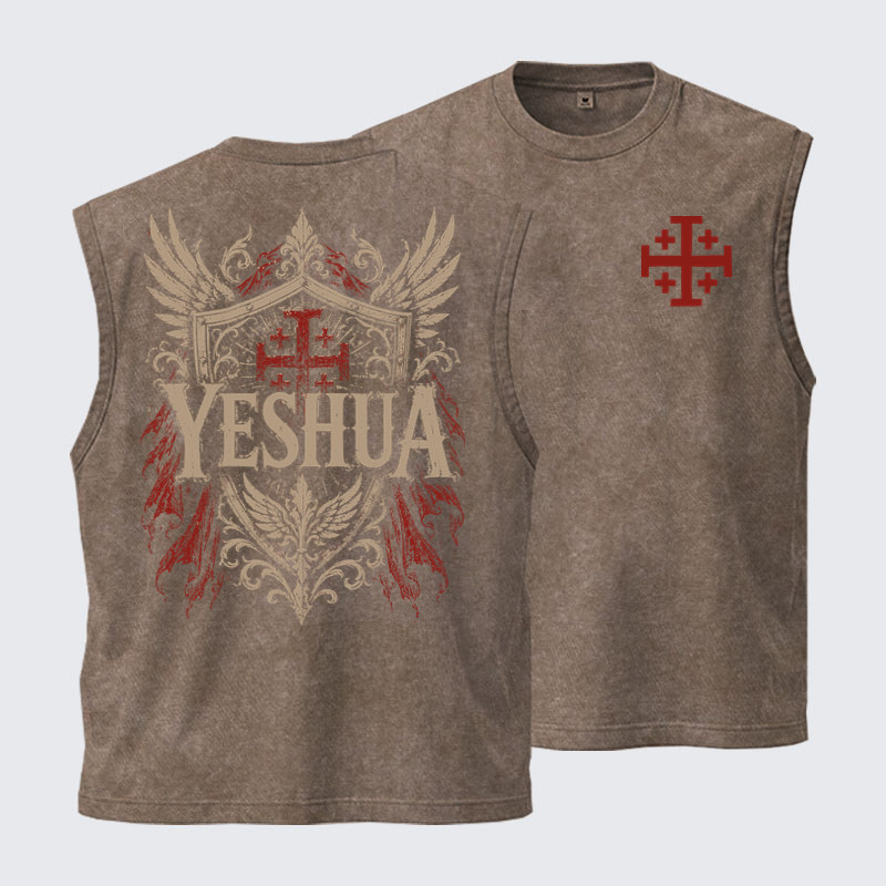 Washed Tank Top - Yeshua – King of Kings - Coffee (front and back)
