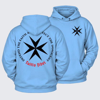 Plush Fleece-Lined Hoodie - Defend the Faith, Protect the Innocent Christian Knighti – Tuitio Fide - Blue (front and back)