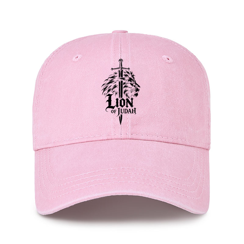 Heritage Washed Cap - Lion of Judah - Pink (front)