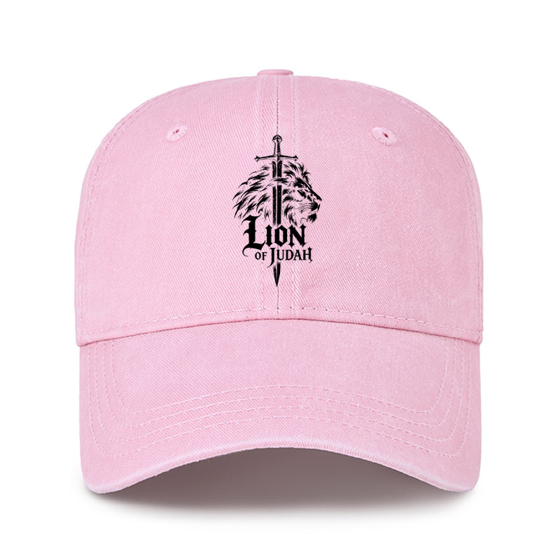 Heritage Washed Cap - Lion of Judah - Pink (front)