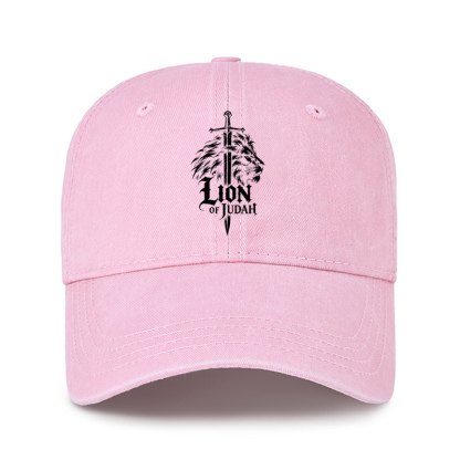 Heritage Washed Cap - Lion of Judah - Pink (front)