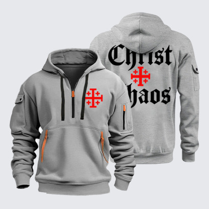 Zipper Hoodies - Christ Or Chaos Jerusalem Cross - Light Gray (front and back)