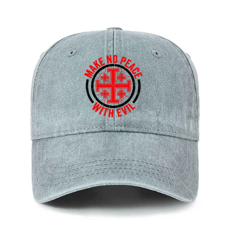 Heritage Washed Cap - Make No Peace with Evil Knight Templar Jerusalem Cross - Washed Gray (front)