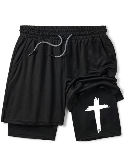 Cross Printed Christian Performance Shorts