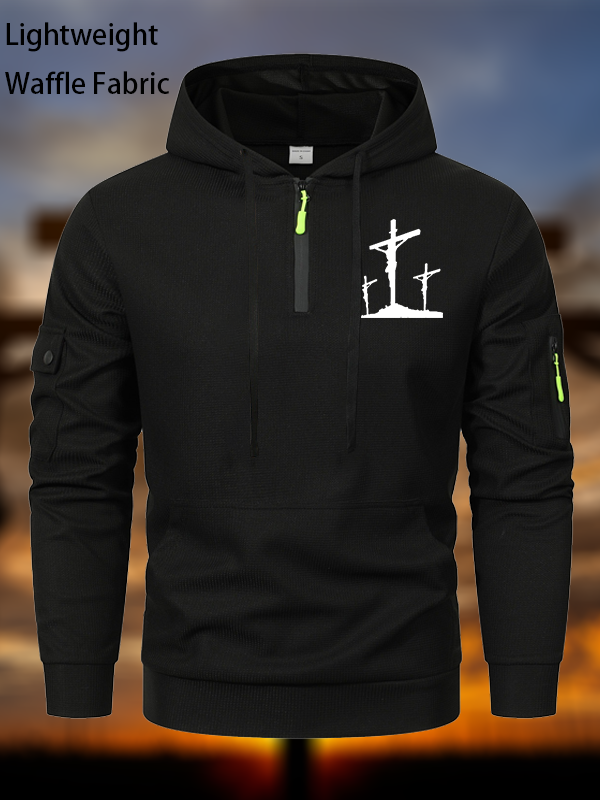 Faith Printed Cross Waffle Fabric Zipper Hoodies