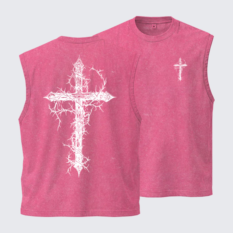 Washed Tank Top - Cross - Pink (front and back)