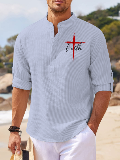 Red Cross Faith Jesus God Christian Simple Resort Casual Shirt