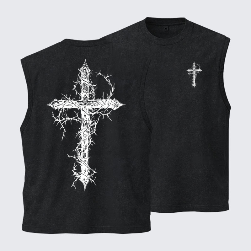 Washed Tank Top - Cross - Black (front and back)