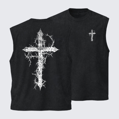Washed Tank Top - Cross - Black (front and back)