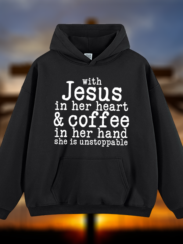 Jesus in her Heart  Jesus God Christian Plush Fleece-Lined Hoodie