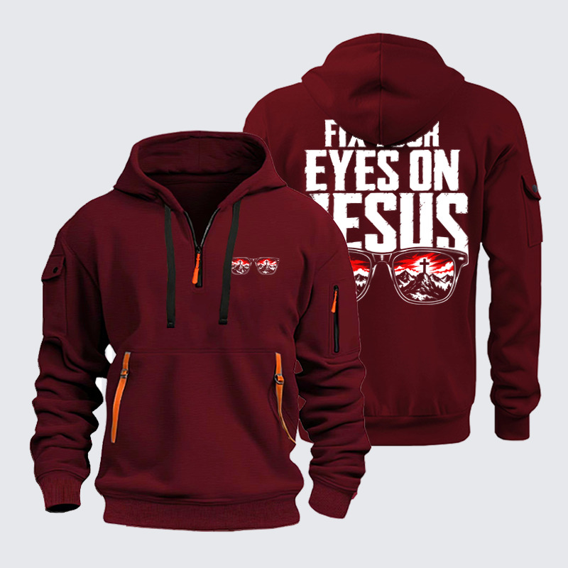Zipper Hoodies - Fix Your Eyes on Jesus - Wine Red (front and back)